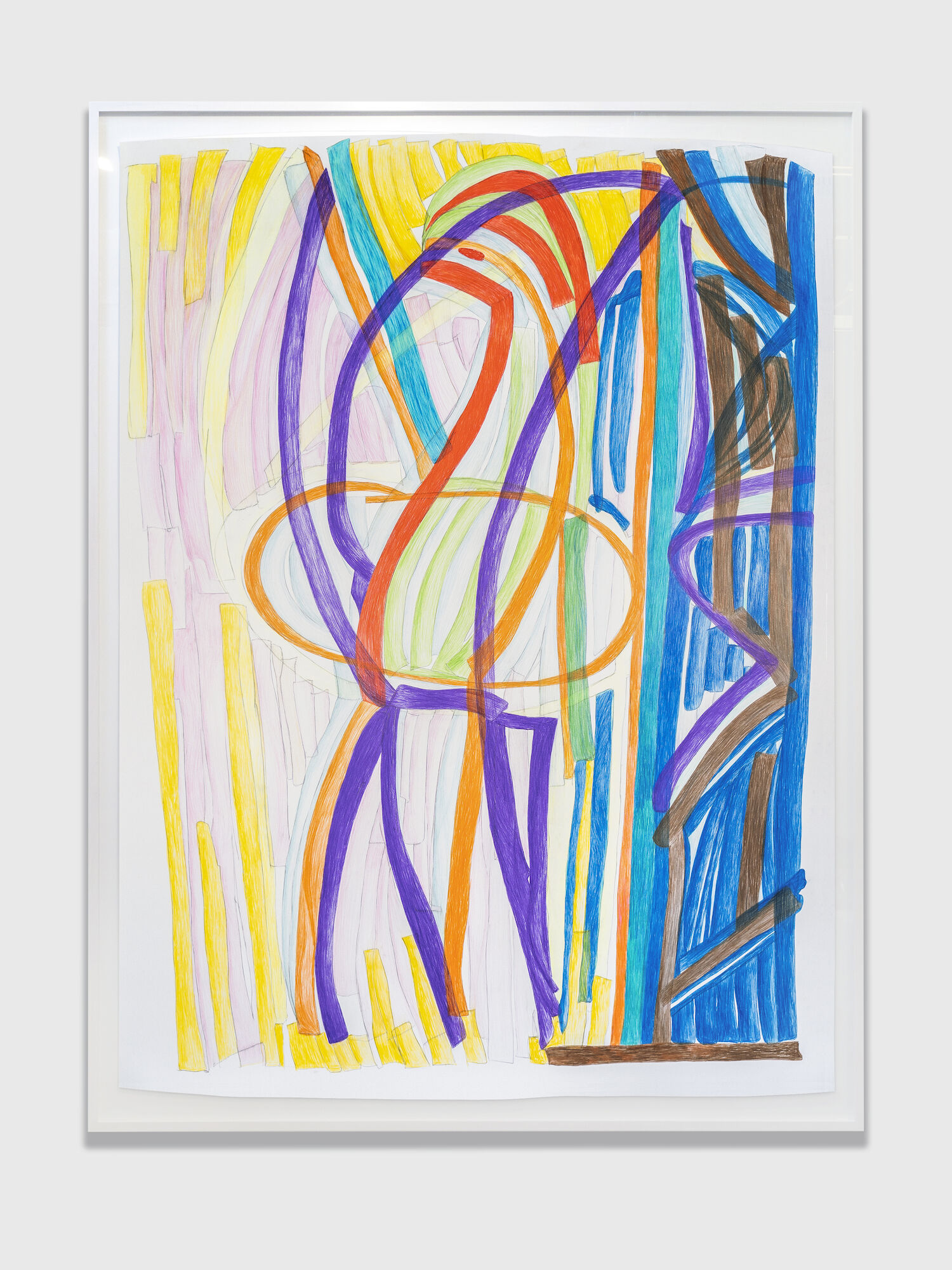 Kindheit der Menschheit III, 2024, Buntstift auf Papier, Holzrahmen, 258 x 195 x 5 cm