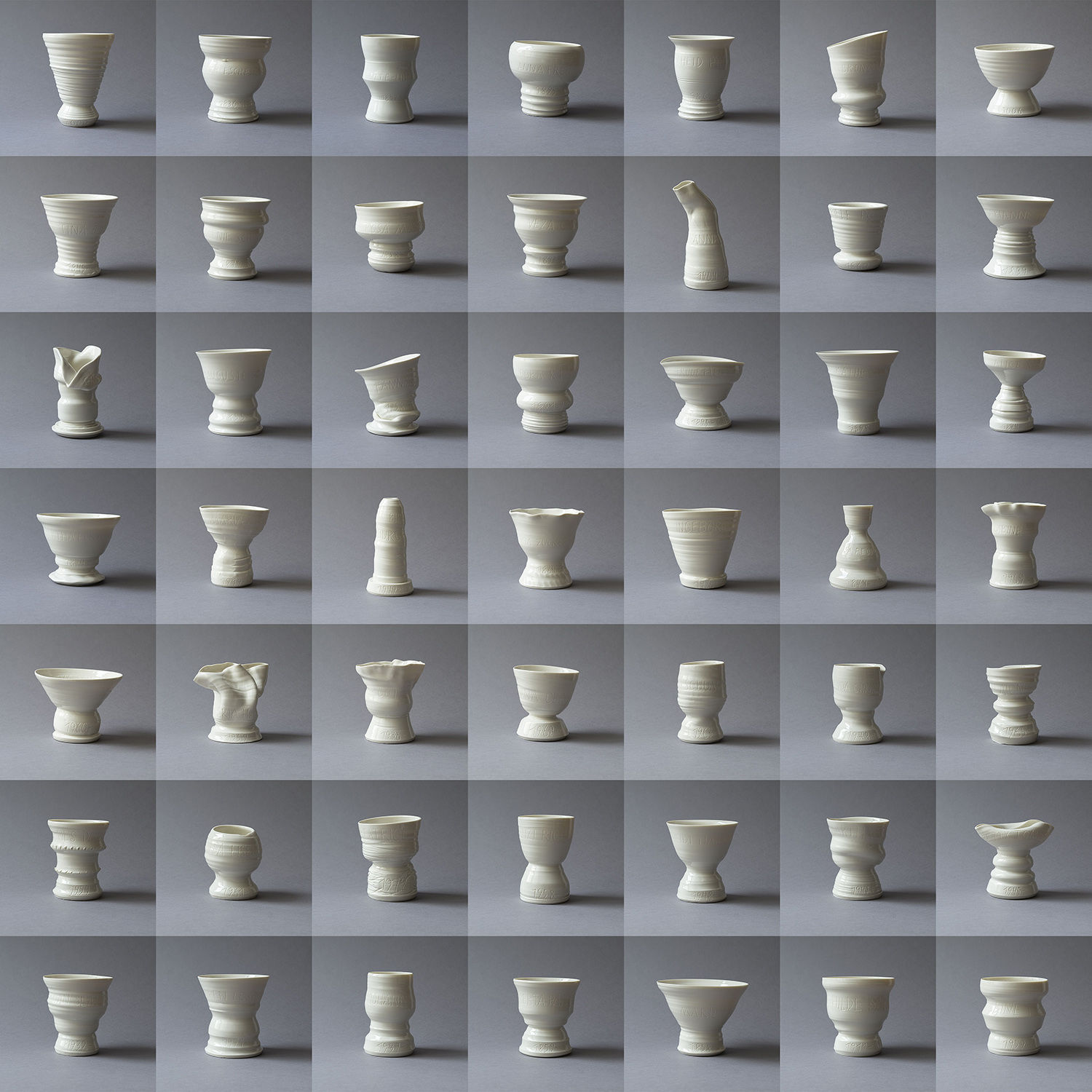 ONE MILLION - Women.Now Edition, 2018, 49 porcelain vessels with engraving, dimensions variable
