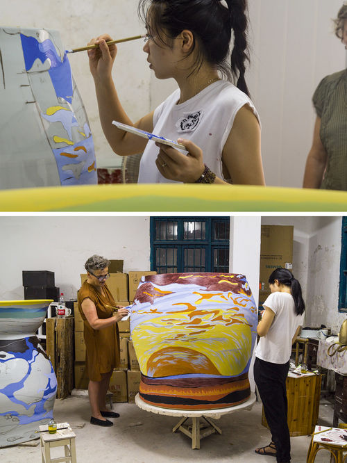 ONE MILLION - item 2361 - monument porcelain vessel / glaze painting by Uli Aigner with assistant Jiajia / Mr. Jiang's workshop in Jingdezhen, China